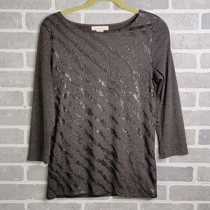 Liz Claiborn Black Sequin Animal Big Cat Print Stretch Top Women's Size S